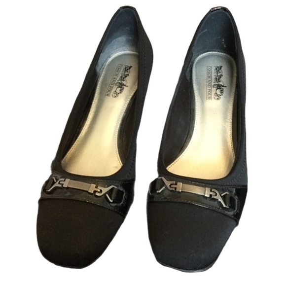 Coach and Four women’s black wedges shoes 6.5 - Picture 1 of 9